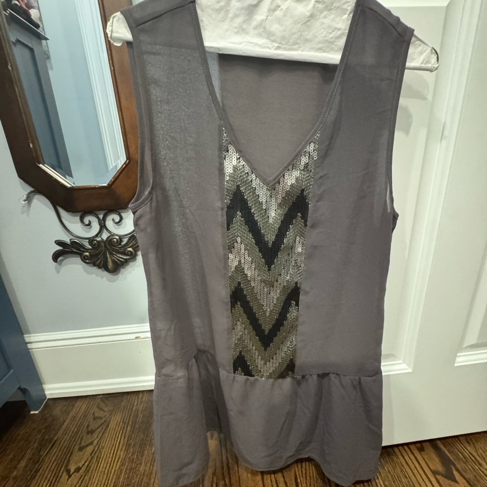 Saks Fifth Avenue Gray Sequin Sheet Top